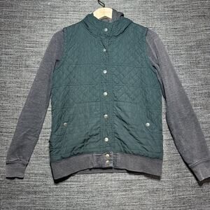 RVCA Jacket Women's S (8) Gray Green Quilted Snap Hooded